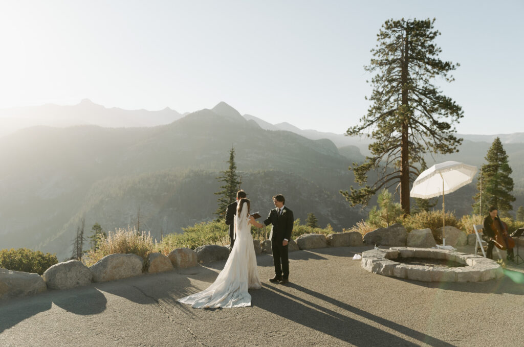 Bride and groom standing together after their intimate Yosemite micro wedding ceremony