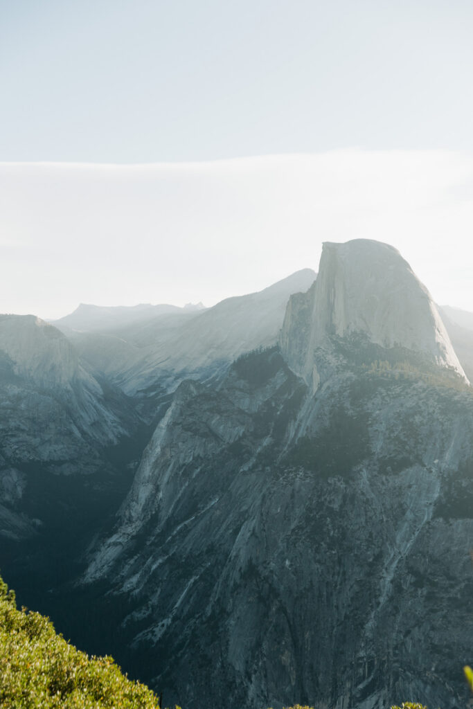 Half Dome illuminated by morning light during a Yosemite wedding at Glacier Point